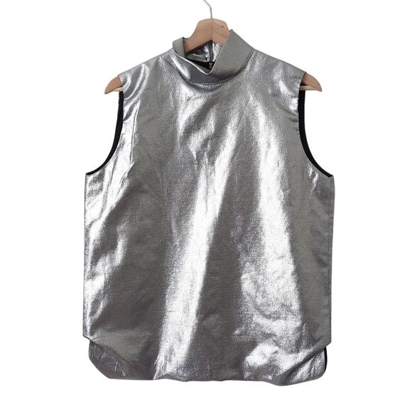 Designer Vintage CHRISTIAN DIOR Mod Space Age Metallic Silver Sleeveless 12 - Picture 1 of 7